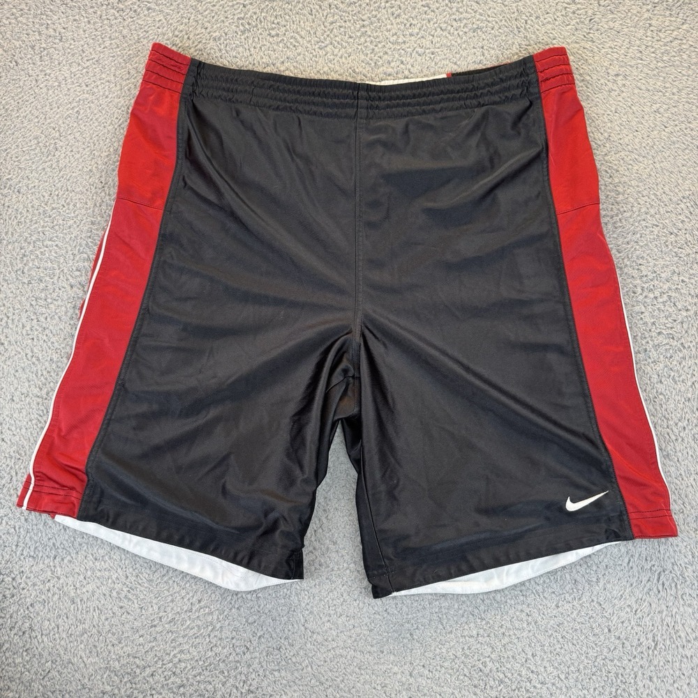 Vintage Nike Reversible Basketball Shorts w/ Drawstring Red Silver Black Size Xl